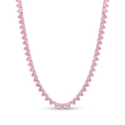 4.0mm Heart-Shaped Pink Lab-Created Sapphire Tennis Necklace in Sterling Silver with Rose Rhodium