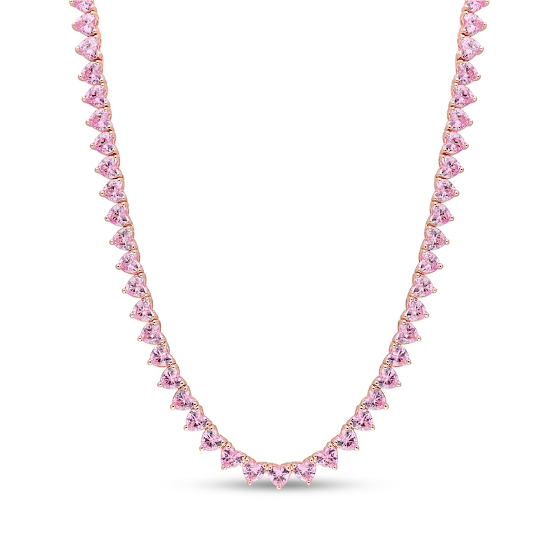 4.0mm Heart-Shaped Pink Lab-Created Sapphire Tennis Necklace in Sterling Silver with Rose Rhodium