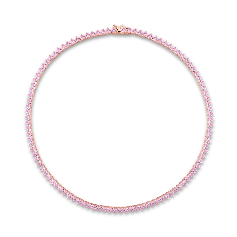 4.0mm Heart-Shaped Pink Lab-Created Sapphire Tennis Necklace in Sterling Silver with Rose Rhodium