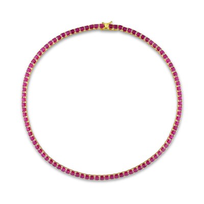 4.0mm Princess-Cut Lab-Created Ruby Tennis Necklace in Sterling Silver with Yellow Rhodium