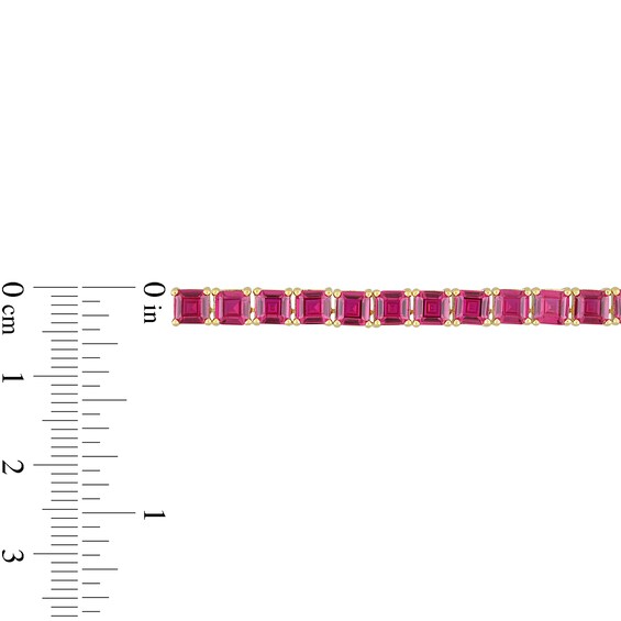 4.0mm Princess-Cut Lab-Created Ruby Tennis Necklace in Sterling Silver with Yellow Rhodium