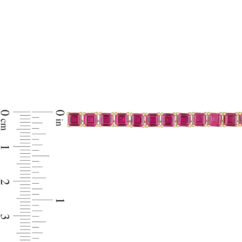 Main Image 4 of 4.0mm Princess-Cut Lab-Created Ruby Tennis Necklace in Sterling Silver with Yellow Rhodium
