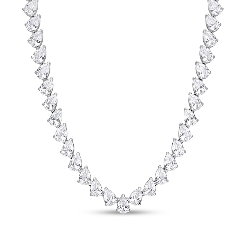 Pear-Shaped White Lab-Created Sapphire Tennis Necklace in Sterling Silver