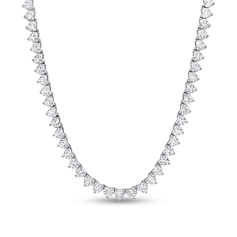 4.0mm Heart-Shaped White Lab-Created Sapphire Tennis Necklace in Sterling Silver