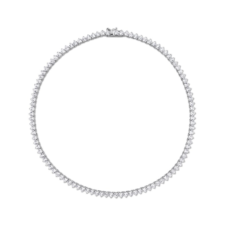 4.0mm Heart-Shaped White Lab-Created Sapphire Tennis Necklace in Sterling Silver