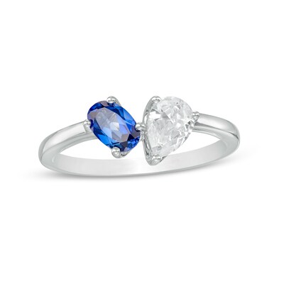 0.50 CT. Pear-Shaped Diamond and Oval Sapphire Duo Engagement Ring in 14K White Gold