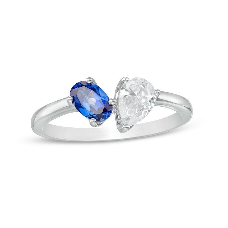 0.50 CT. Pear-Shaped Diamond and Oval Sapphire Duo Engagement Ring in 14K White Gold