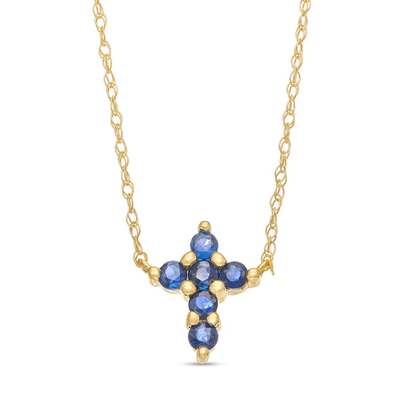 Blue Sapphire Mini Cross Necklace in 10K Gold