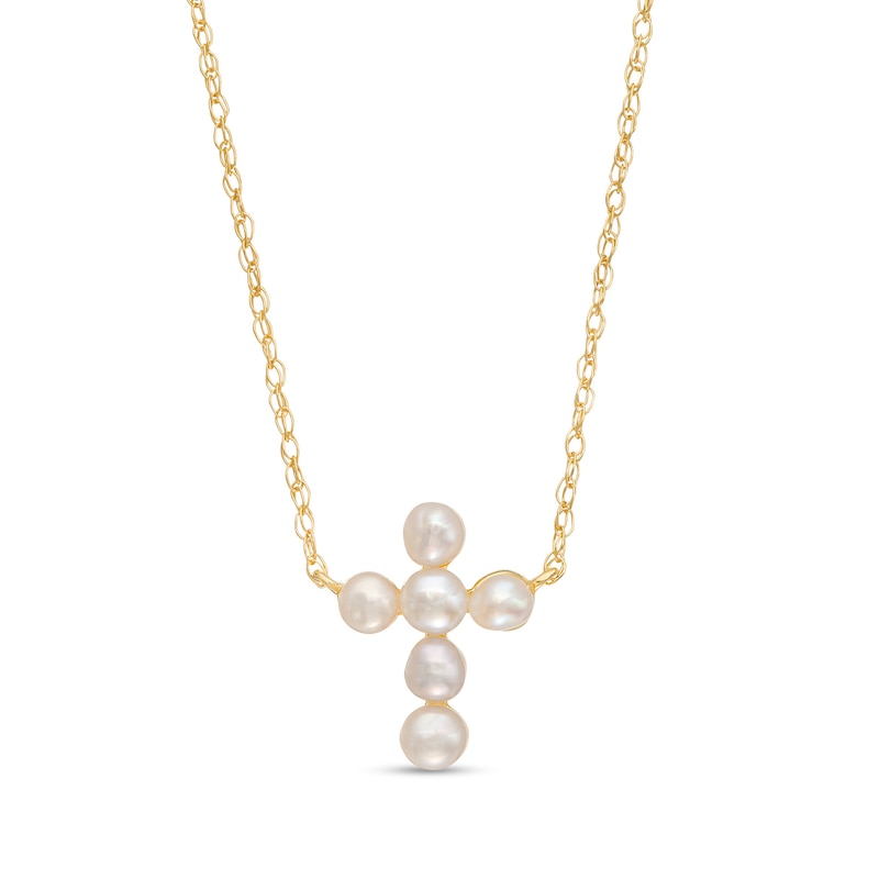 Cultured Freshwater Pearl Mini Cross Necklace in 10K Gold