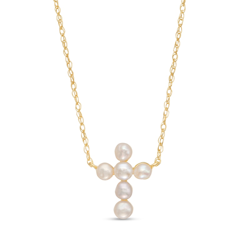 Cultured Freshwater Pearl Mini Cross Necklace in 10K Gold|Peoples Jewellers