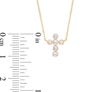 Freshwater Cultured Pearl Mini Cross Necklace in 10K Gold