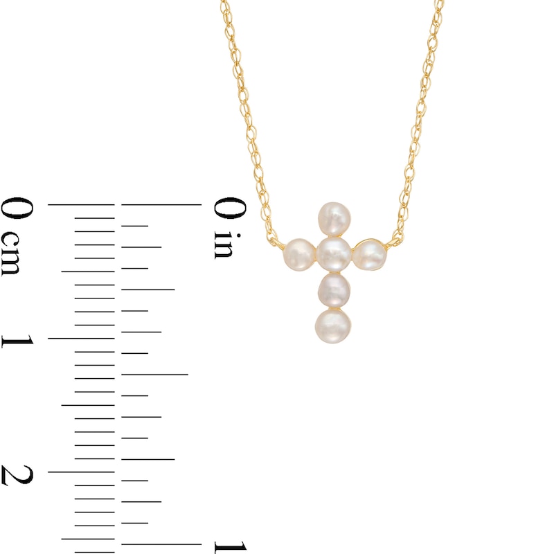 Freshwater Cultured Pearl Mini Cross Necklace in 10K Gold