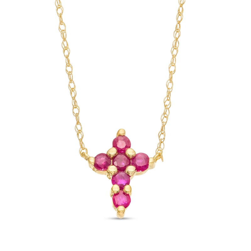 Ruby Mini Cross Necklace in 10K Gold