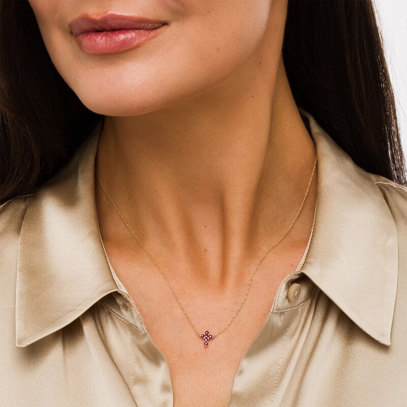 Ruby Mini Cross Necklace in 10K Gold