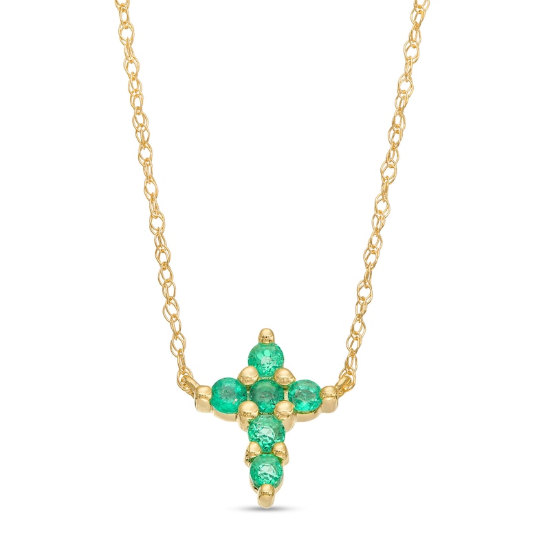 Emerald Mini Cross Necklace in 10K Gold