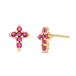 Ruby Mini Cross Stud Earrings in 10K Gold
