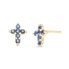 Thumbnail Image 1 of Blue Sapphire Mini Cross Stud Earrings in 10K Gold