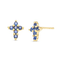 Blue Sapphire Mini Cross Stud Earrings in 10K Gold