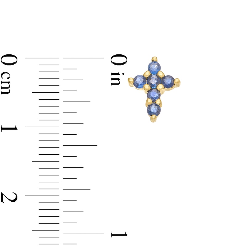 Blue Sapphire Mini Cross Stud Earrings in 10K Gold