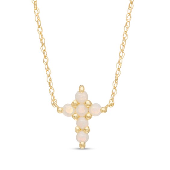 Opal Mini Cross Necklace in 10K Gold