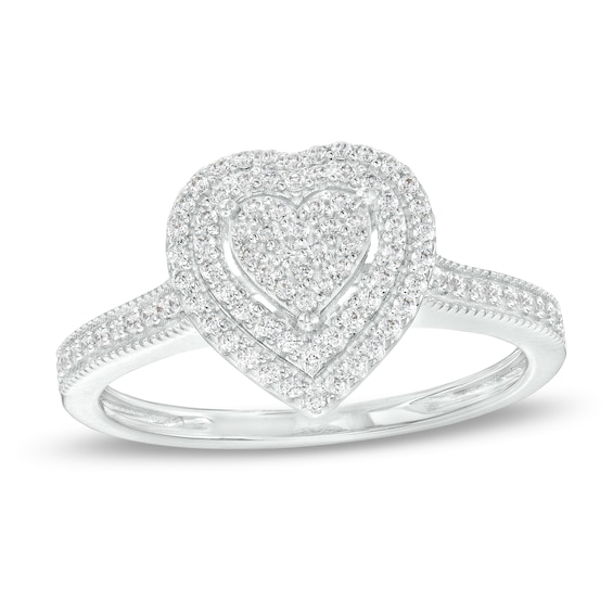 0.25 CT. T.W. Heart-Shaped Multi-Diamond Double Frame Promise Ring in Sterling Silver