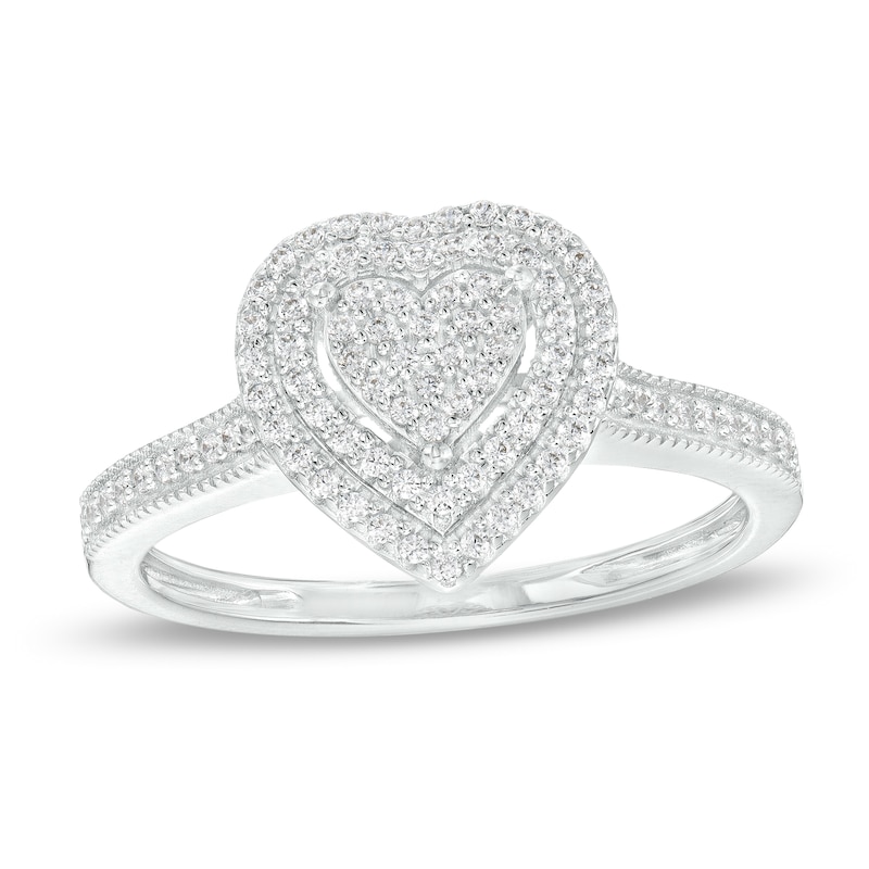0.25 CT. T.W. Heart-Shaped Multi-Diamond Double Frame Promise Ring in Sterling Silver
