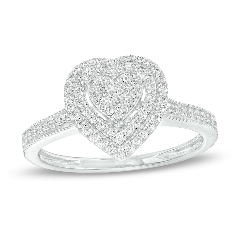 0.25 CT. T.W. Heart-Shaped Multi-Diamond Double Frame Promise Ring in  Sterling Silver