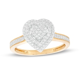 0.25 CT. T.W. Heart-Shaped Multi-Diamond Double Frame Promise Ring in Sterling Silver with 14K Gold Plate