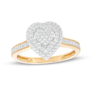 0.25 CT. T.W. Heart-Shaped Multi-Diamond Double Frame Promise Ring in Sterling Silver with 14K Gold Plate