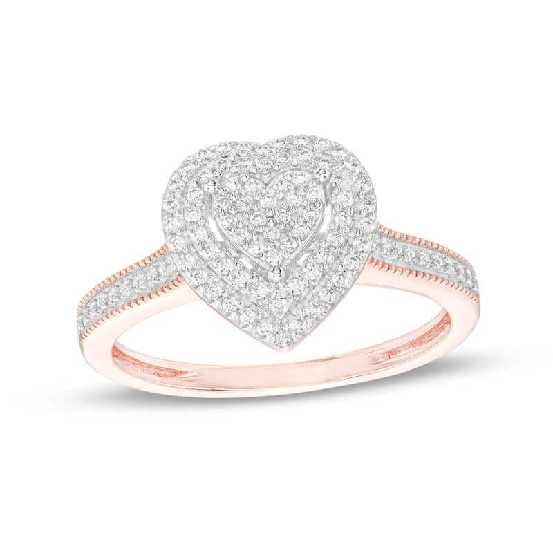 0.25 CT. T.W. Heart-Shaped Multi-Diamond Double Frame Promise Ring in Sterling Silver with 14K Rose Gold Plate