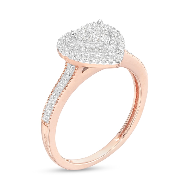 0.25 CT. T.W. Heart-Shaped Multi-Diamond Double Frame Promise Ring in Sterling Silver with 14K Rose Gold Plate