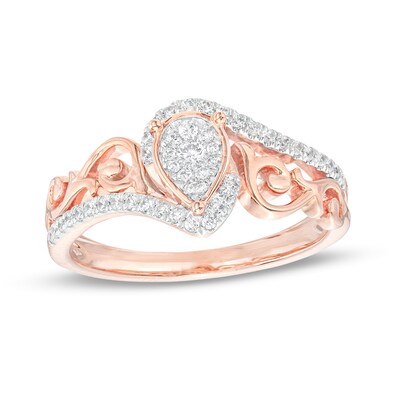 0.25 CT. T.W. Pear-Shaped Multi-Diamond Filigree Shank Bypass Promise Ring in Sterling Silver with 14K Rose Gold Plate