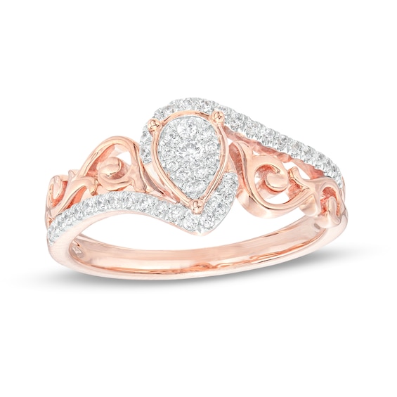 0.25 CT. T.W. Pear-Shaped Multi-Diamond Filigree Shank Bypass Promise Ring  in Sterling Silver with 14K Rose Gold Plate