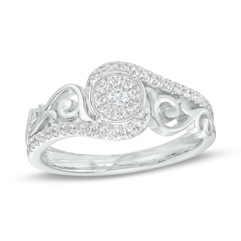 0.25 CT. T.W. Multi-Diamond Filigree Shank Bypass Promise Ring in Sterling Silver