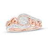 Thumbnail Image 0 of 0.25 CT. T.W. Multi-Diamond Filigree Shank Bypass Promise Ring in Sterling Silver with 14K Rose Gold Plate