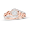 0.25 CT. T.W. Multi-Diamond Filigree Shank Bypass Promise Ring in Sterling Silver with 14K Rose Gold Plate