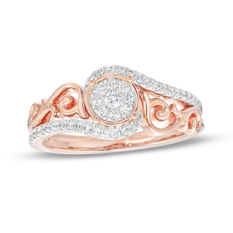 0.25 CT. T.W. Multi-Diamond Filigree Shank Bypass Promise Ring in Sterling Silver with 14K Rose Gold Plate