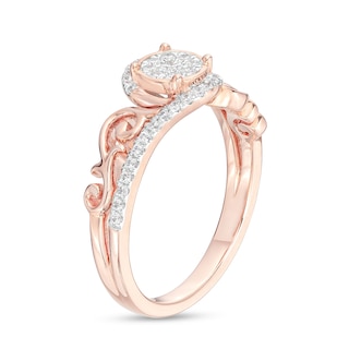 0.25 CT. T.W. Multi-Diamond Filigree Shank Bypass Promise Ring in Sterling Silver with 14K Rose Gold Plate