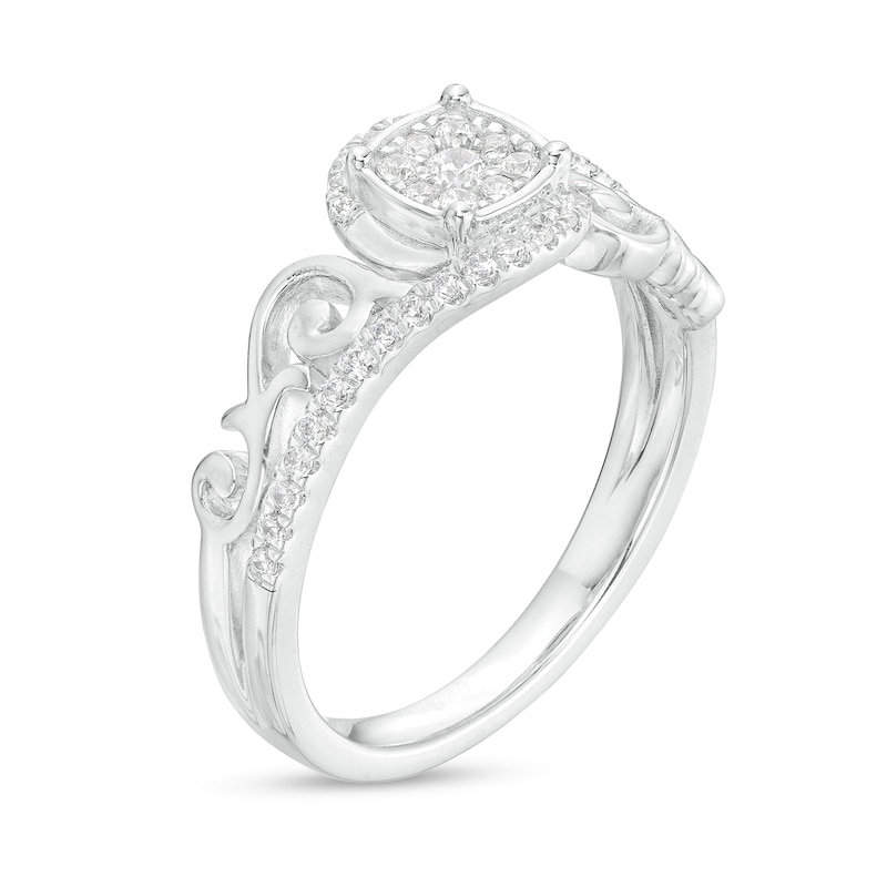 0.25 CT. T.W. Cushion-Shaped Multi-Diamond Filigree Shank Bypass Promise Ring in Sterling Silver