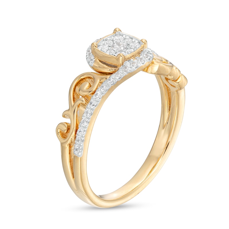 0.25 CT. T.W. Cushion-Shaped Multi-Diamond Filigree Shank Bypass Promise Ring in Sterling Silver with 14K Gold Plate