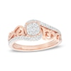 Thumbnail Image 0 of 0.25 CT. T.W. Cushion-Shaped Multi-Diamond Filigree Shank Promise Ring in Sterling Silver with 14K Rose Gold Plate