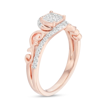 0.25 CT. T.W. Cushion-Shaped Multi-Diamond Filigree Shank Promise Ring in Sterling Silver with 14K Rose Gold Plate