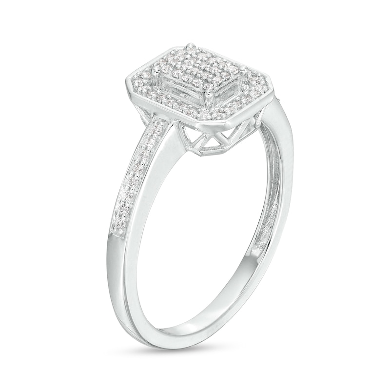 Main Image 3 of 0.15 CT. T.W. Multi-Diamond Octagonal Frame Promise Ring in Sterling Silver