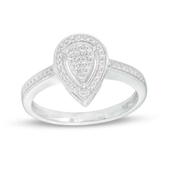 0.15 CT. T.W. Pear-Shaped Multi-Diamond Frame Promise Ring in Sterling Silver