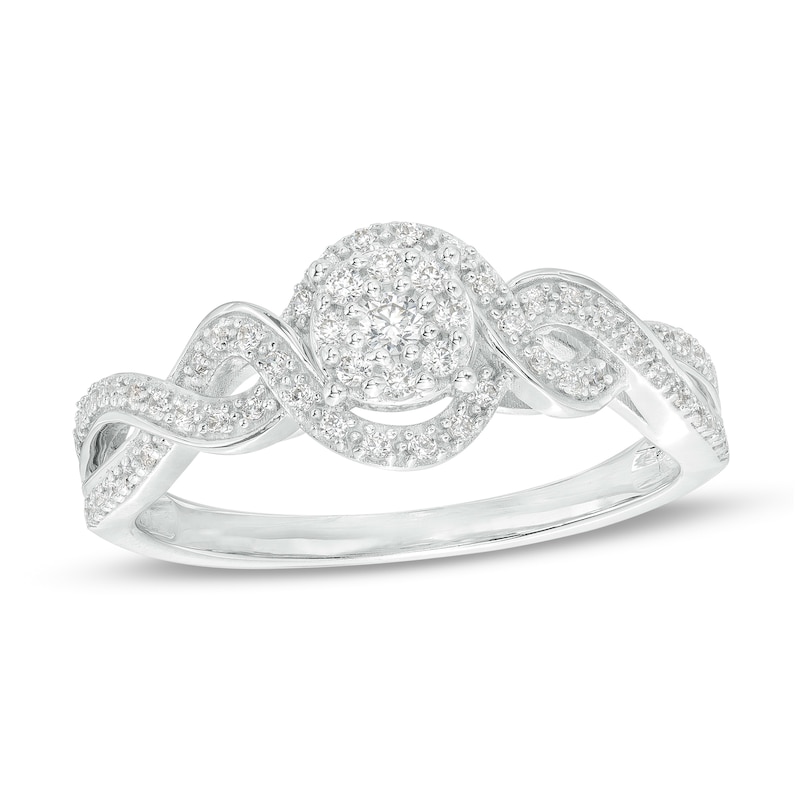 0.25 CT. T.W. Multi-Diamond Twist Shank Promise Ring in Sterling Silver|Peoples Jewellers