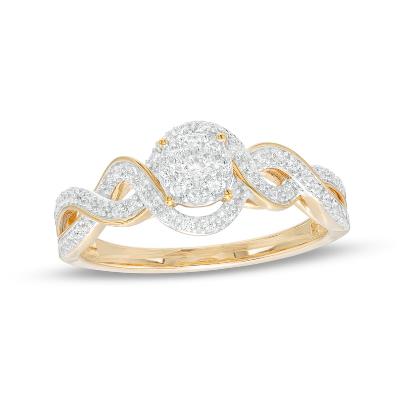 0.25 CT. T.W. Multi-Diamond Twist Shank Promise Ring in Sterling Silver with 14K Gold Plate|Peoples Jewellers