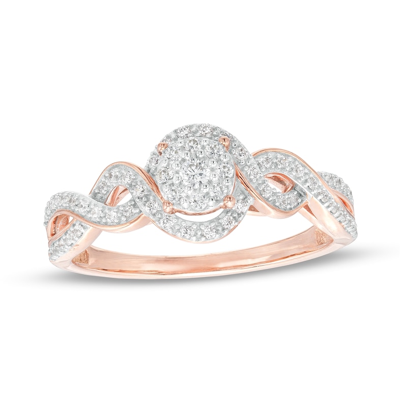 0.25 CT. T.W. Multi-Diamond Twist Shank Promise Ring in Sterling Silver with 14K Rose Gold Plate|Peoples Jewellers