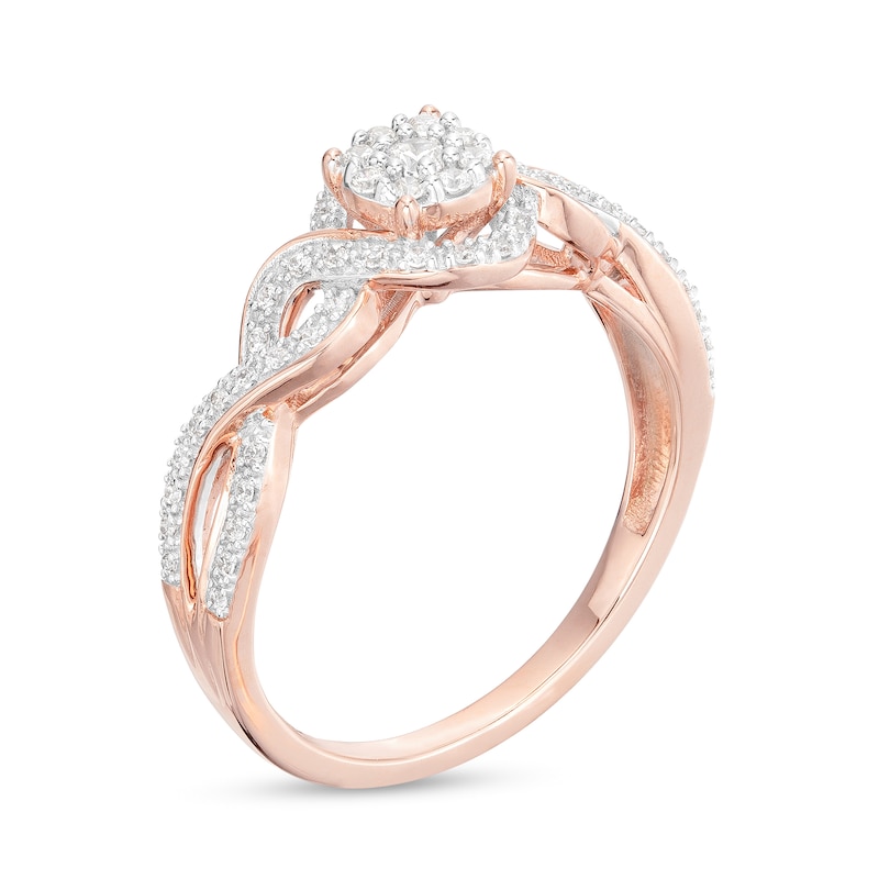 0.25 CT. T.W. Multi-Diamond Twist Shank Promise Ring in Sterling Silver with 14K Rose Gold Plate