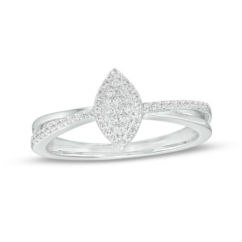 0.15 CT. T.W. Marquise-Shaped Multi-Diamond Frame Split Shank Promise Ring in Sterling Silver|Peoples Jewellers