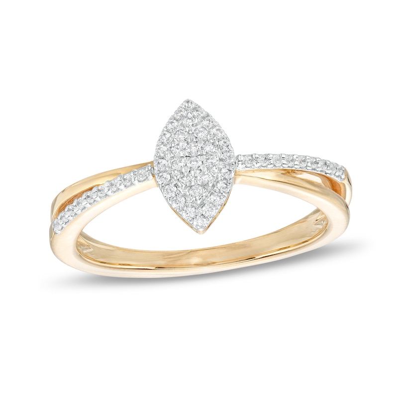 0.15 CT. T.W. Marquise-Shaped Multi-Diamond Frame Split Shank Promise Ring in Sterling Silver with 14K Gold Plate